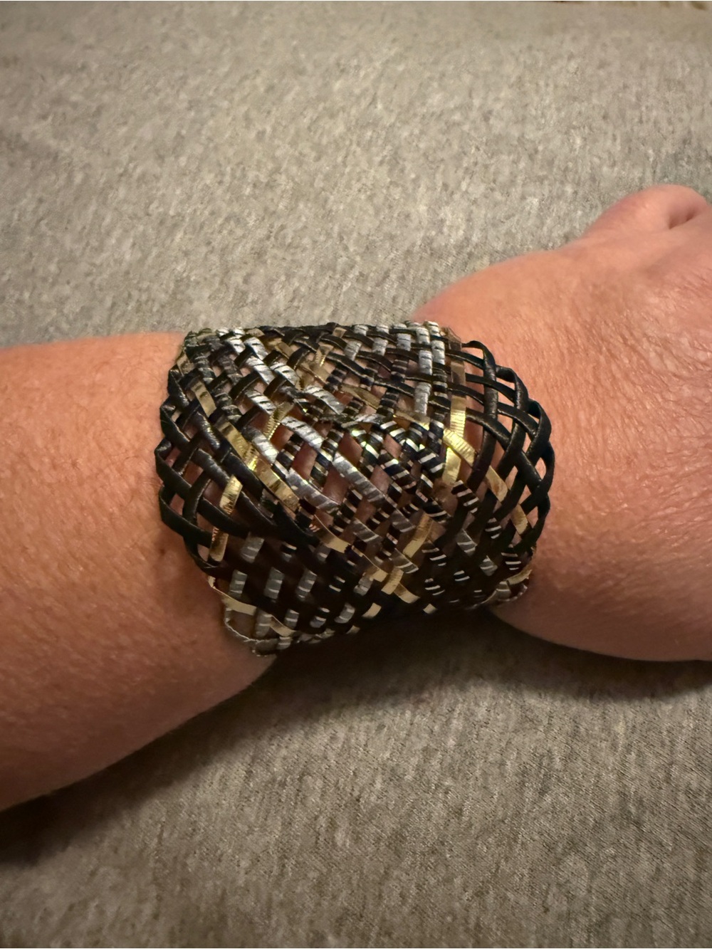 Woven Metallic and Black Statement Cuff Bracelet